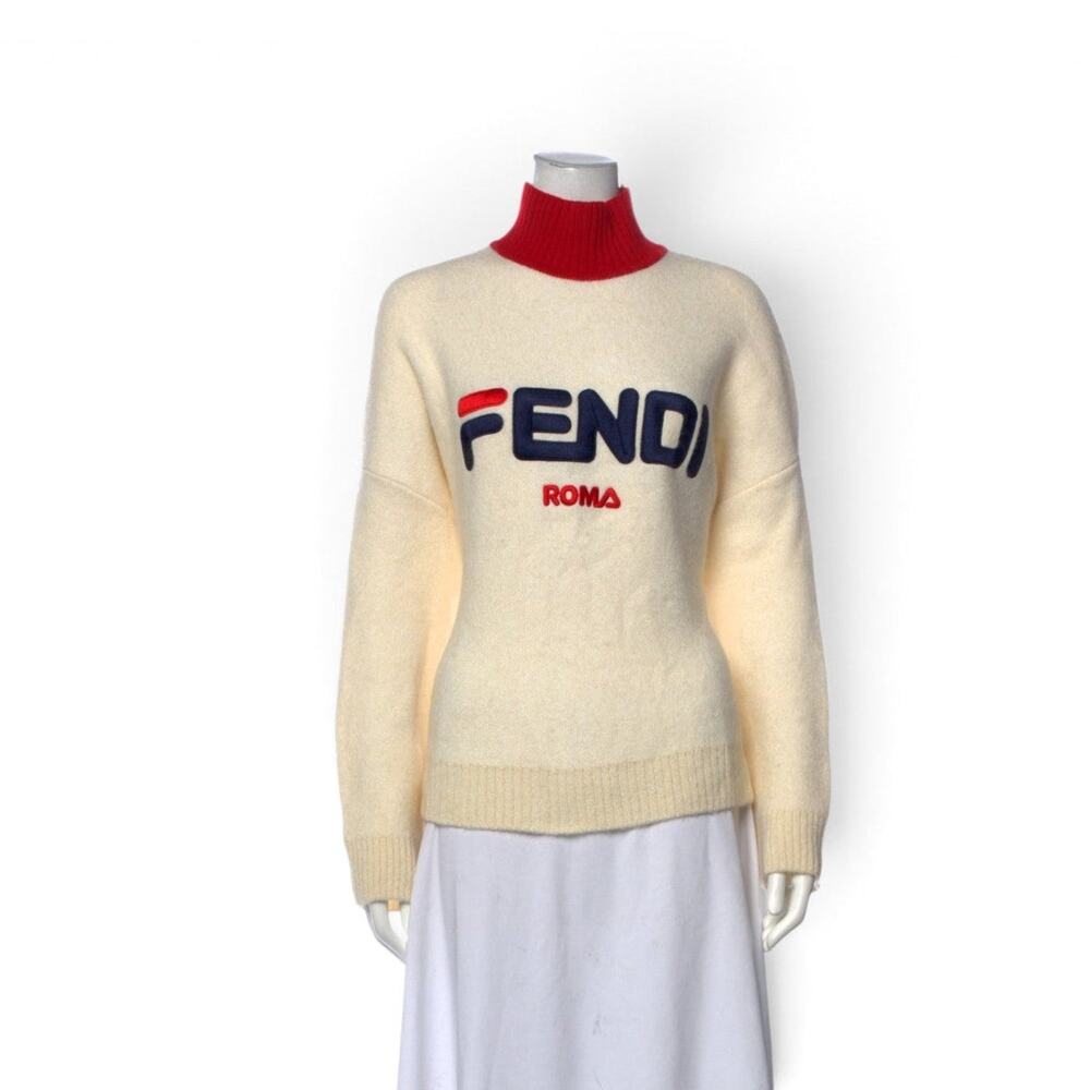 Fendi White Multicolor Logo Printed Graphic Sweater 4 sz
